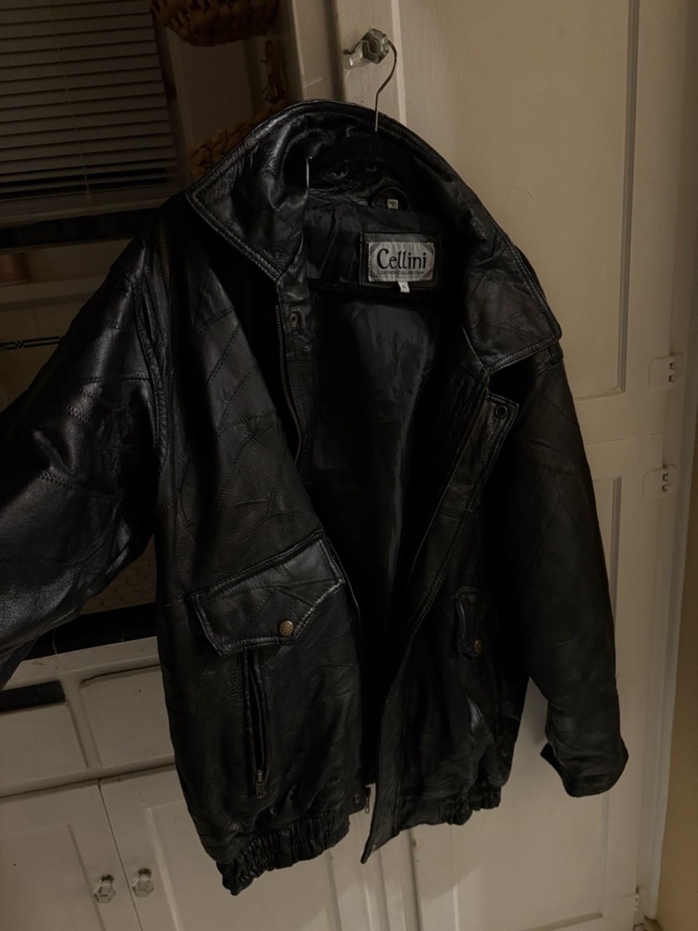 Vintage Cellini Black Leather Bomber Jacket